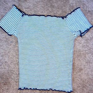 Womens small white and blue fitted crop top, sleeveless